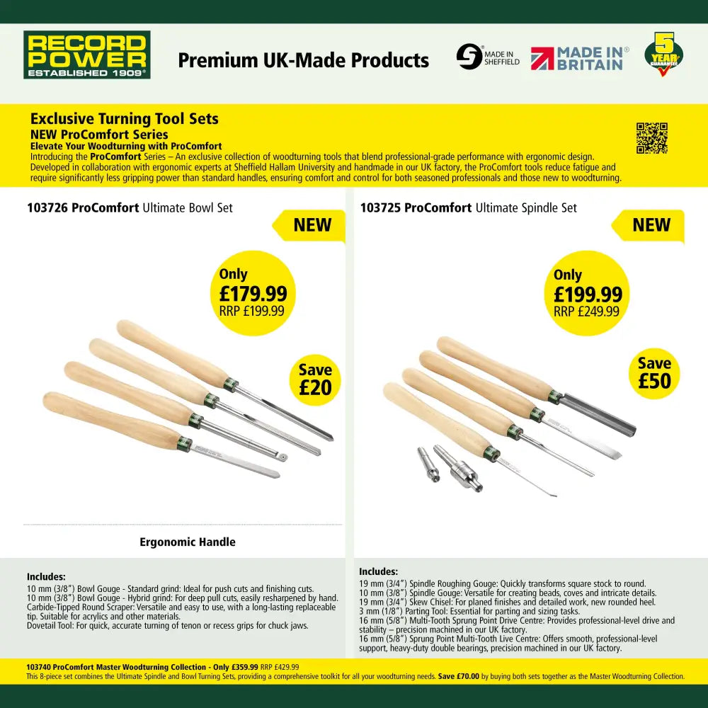 ProComfort Ultimate Spindle Set Record Power Woodturning Tools